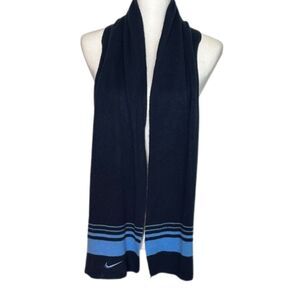 Nike Striped Wool Scarf Mens OS Rectangle Sport Active Athleisure Cozy Navy
